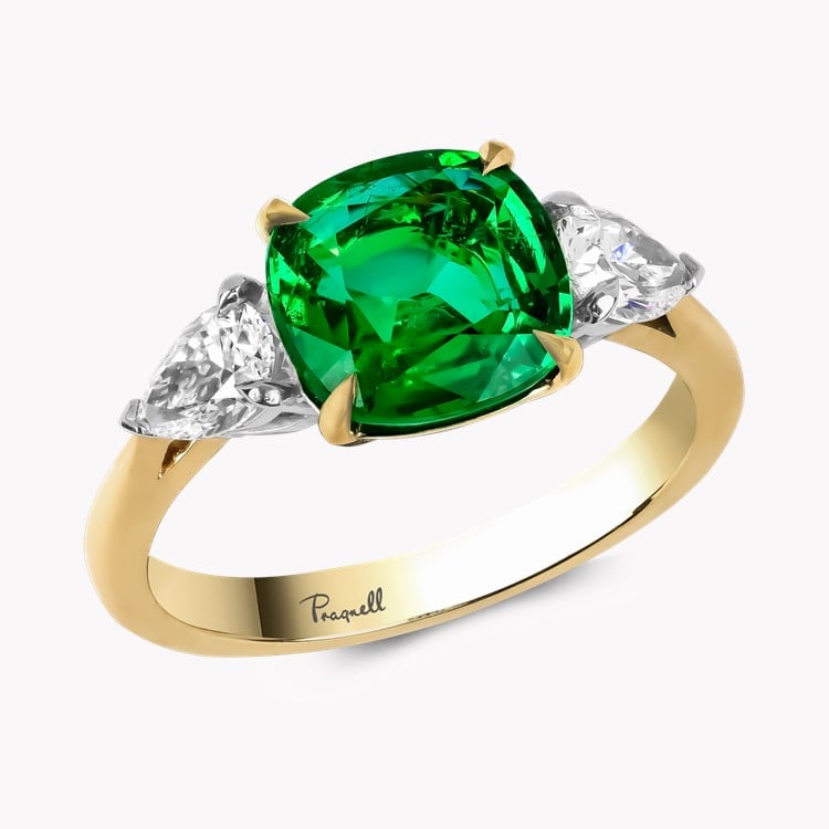 Cushion Cut 1.92ct Zambian Emerald and Diamond Ring Cushion Cut & Pear Shaped, Claw Set_1