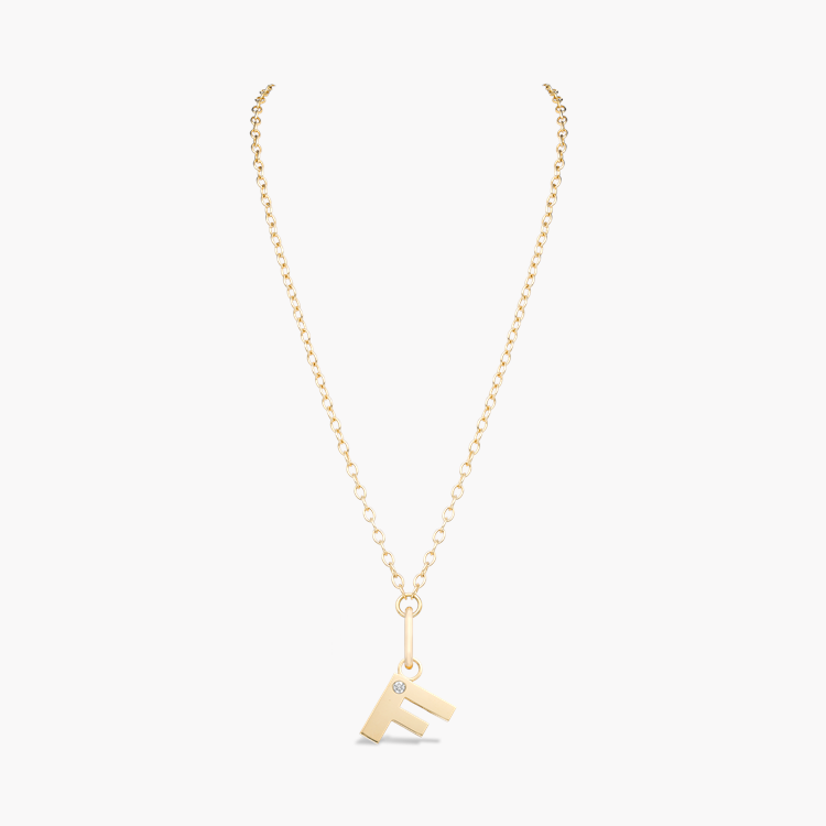 Letter F Diamond Pendant Charm Brilliant Cut, Rubover Set_2