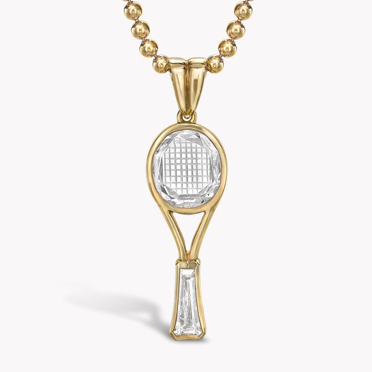 Asprey Diamond Tennis Racket Pendant 1.30CT in Yellow Gold Oval Diamond Pendant, with Baguette Diamond Detail_2