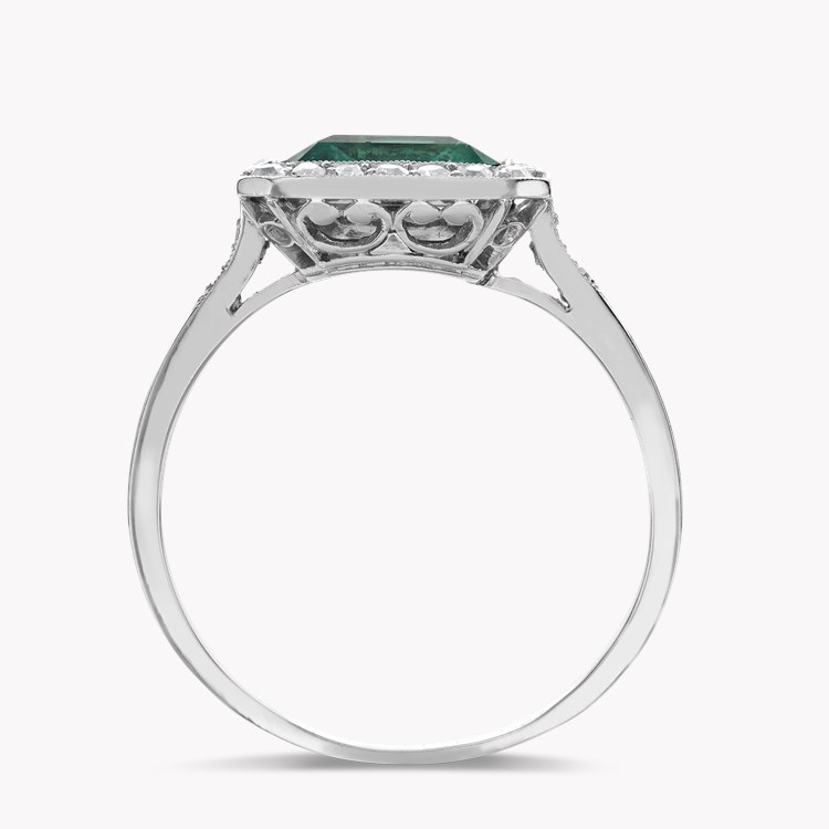 Edwardian 2.80ct Colombian Emerald and Diamond Cluster Ring Emerald Cut, Millegrain Set_3