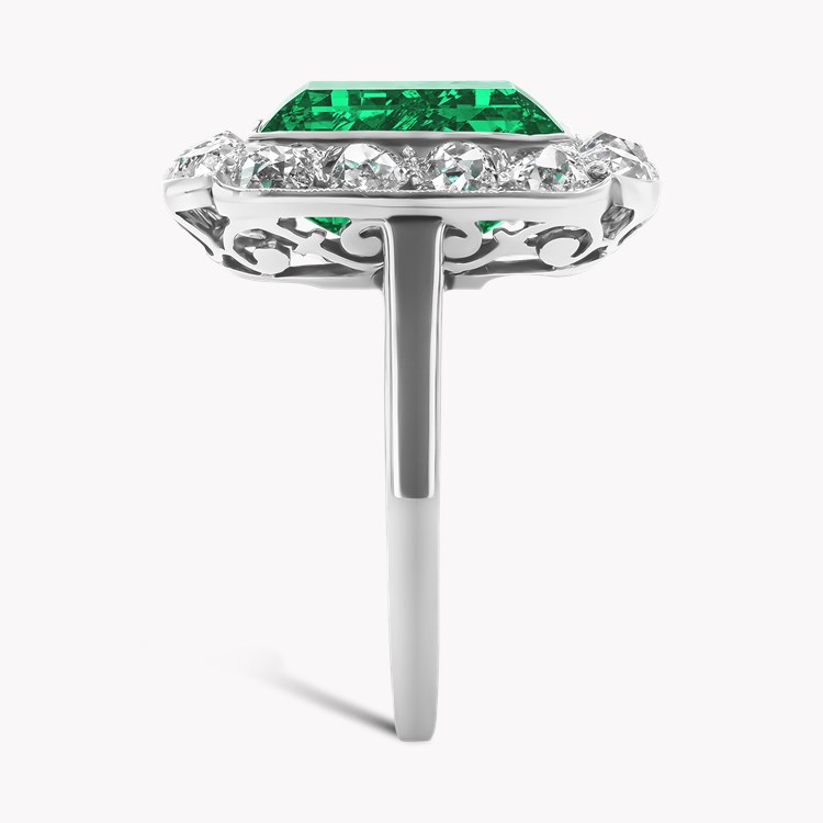 Art Deco 3.41ct Muzo Emerald and Diamond Cluster Ring Emerald Cut, Rubover Set_4