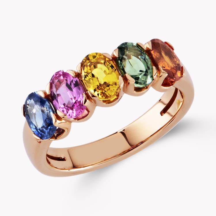 Rainbow Fancy Sapphire Five-Stone Ring 3.08CT in Rose Gold Oval Cut, Claw Set_1