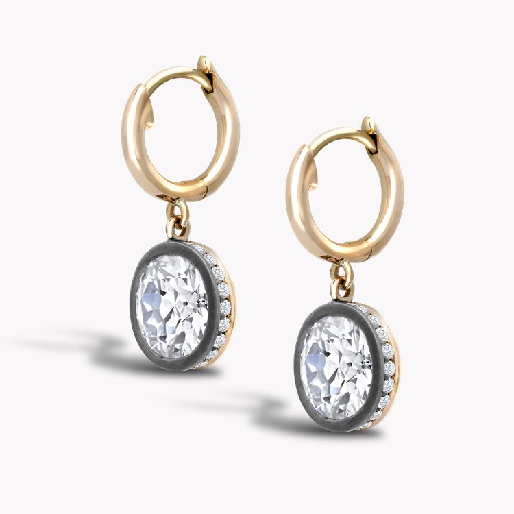 Diamond Drop Hoop Earrings 4.15CT in Rose Gold & Silver Brilliant Cut, Brilliant Cut Diamond Surround_3