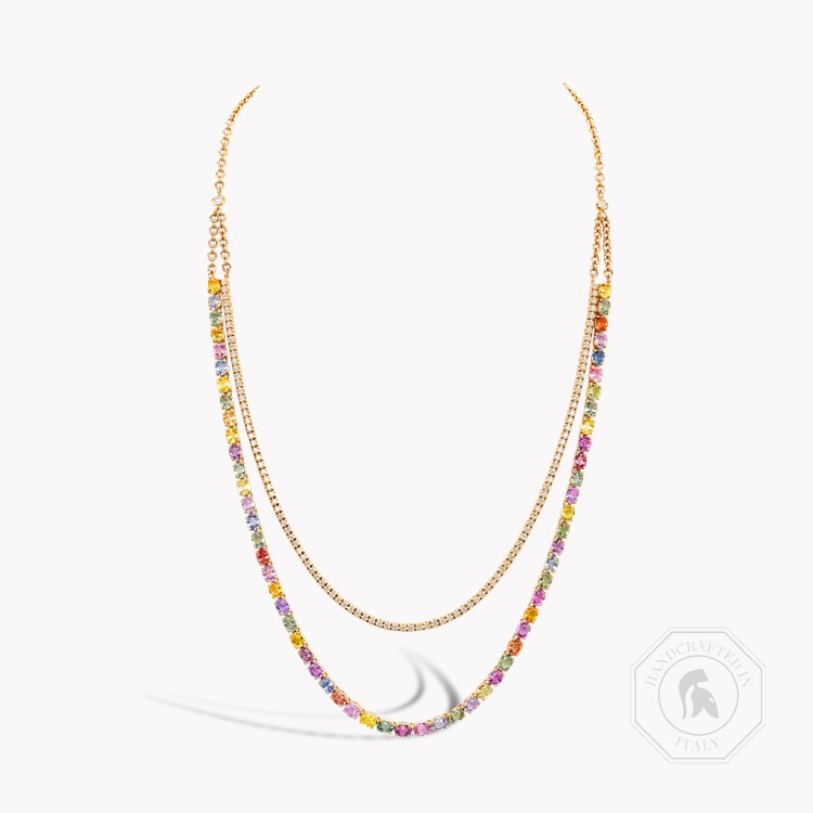 Rainbow Fancy Sapphire and Diamond Two-Row Necklace Oval Cut, Claw Set_1