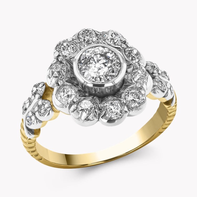 Old Cut 1.80ct Diamond Floral Cluster Ring Old Cut, Rubover Set_1