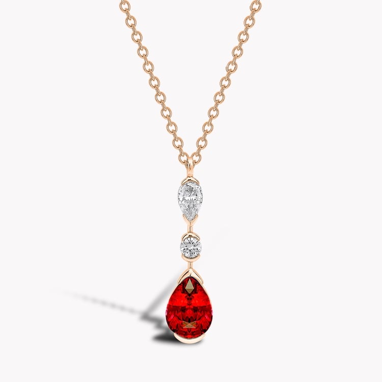 Pear Cut Ruby and Diamond Pendant  1.71ct in Rose Gold Pear and Brilliant Cut, Rub Over Set_1