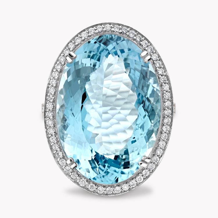Oval Cut Aquamarine Ring 17.54CT in White Gold Cluster Ring with Diamond Shoulders_2