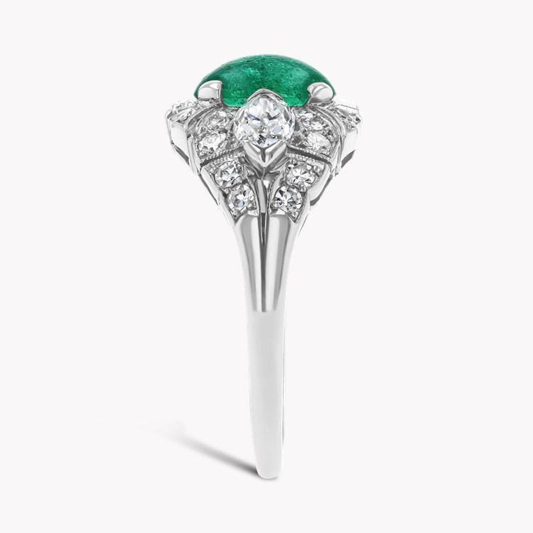 Edwardian Cabochon Cut Emerald and Diamond Ring Cabochon Cut, Claw Set_4