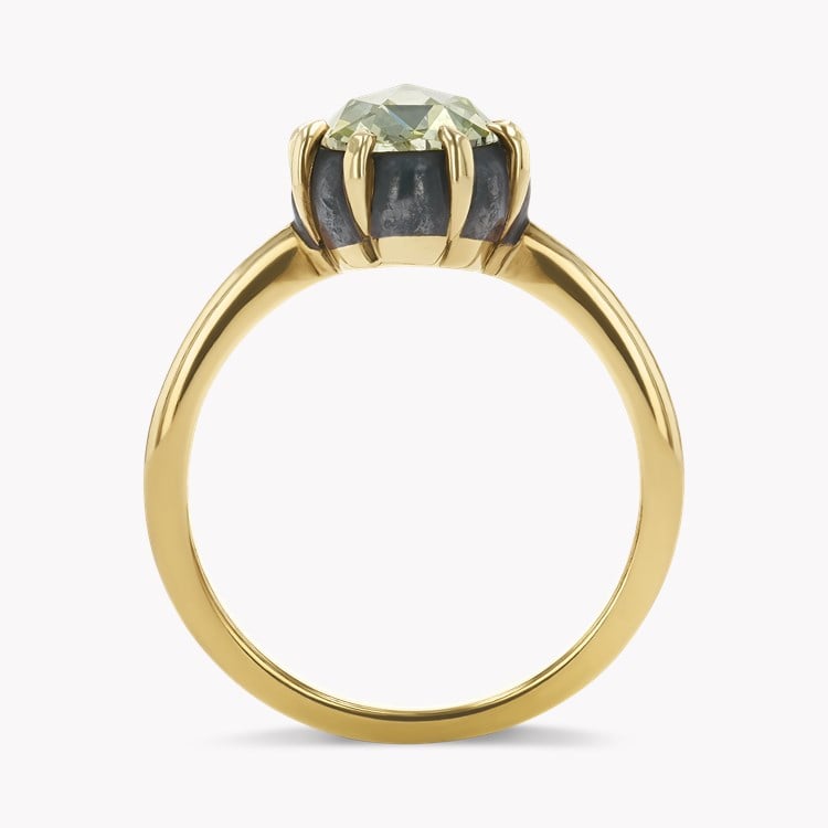 Victorian Rose Cut 0.88ct Fancy Green-Yellow Diamond Ring Rose Cut, Cut down Claw set_3