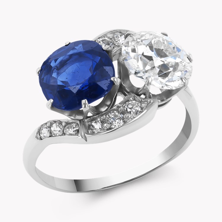 Edwardian Cushion Cut 2.28ct Sapphire and Diamond Ring Cushion Cut, Claw Set_1