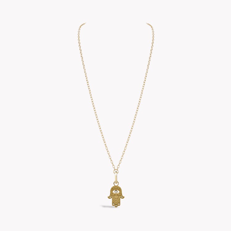 Hand of Fatima Diamond Pendant Charm Brilliant Cut, Rubover Set_2