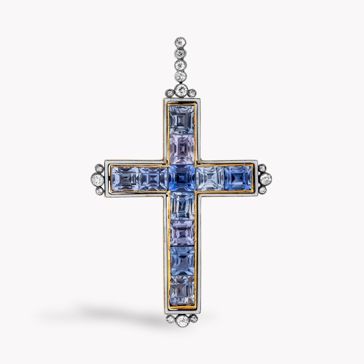 Art Deco Sapphire, Diamond and Enamel Cross Pendant