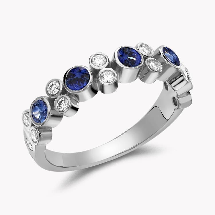 Bubbles Blue Sapphire and Diamond Half-Eternity Ring 0.89CT in White Gold Brilliant Cut, Rubover Set_1