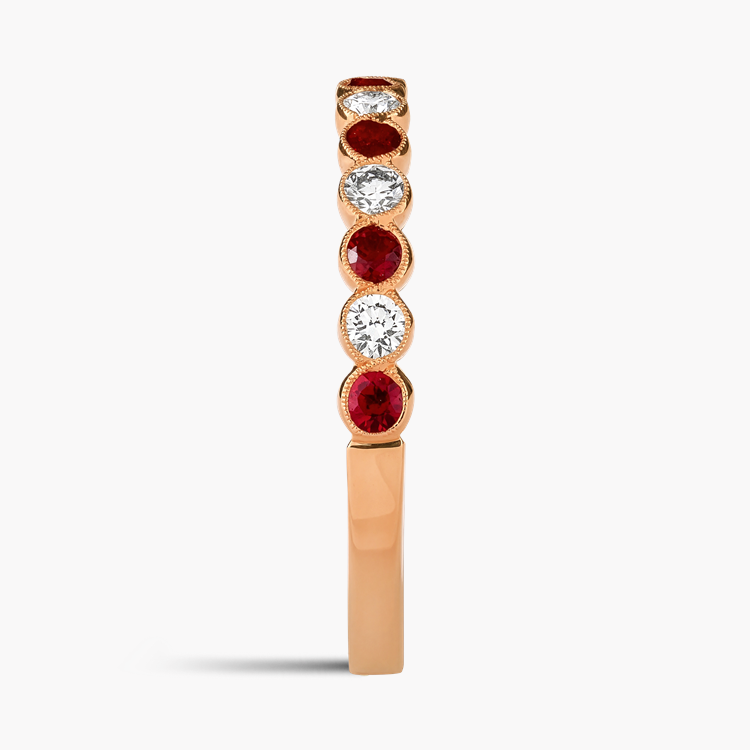 Brilliant Cut 0.35ct Ruby and Diamond Half Eternity Ring Brilliant Cut, Millegrain Set_4