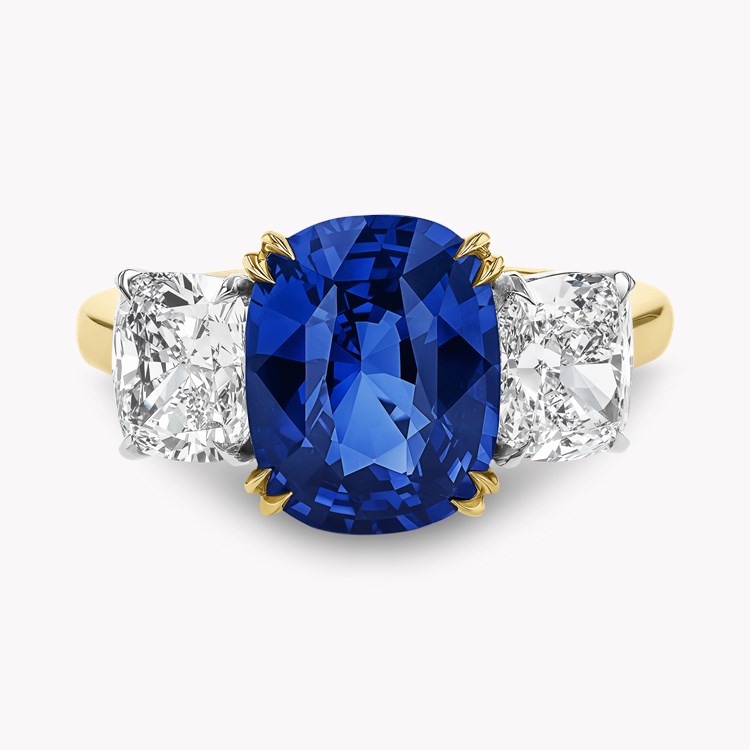 Cushion Cut 4.06ct Sri Lankan Sapphire Three Stone Ring Cushion modern cut, Claw set_2