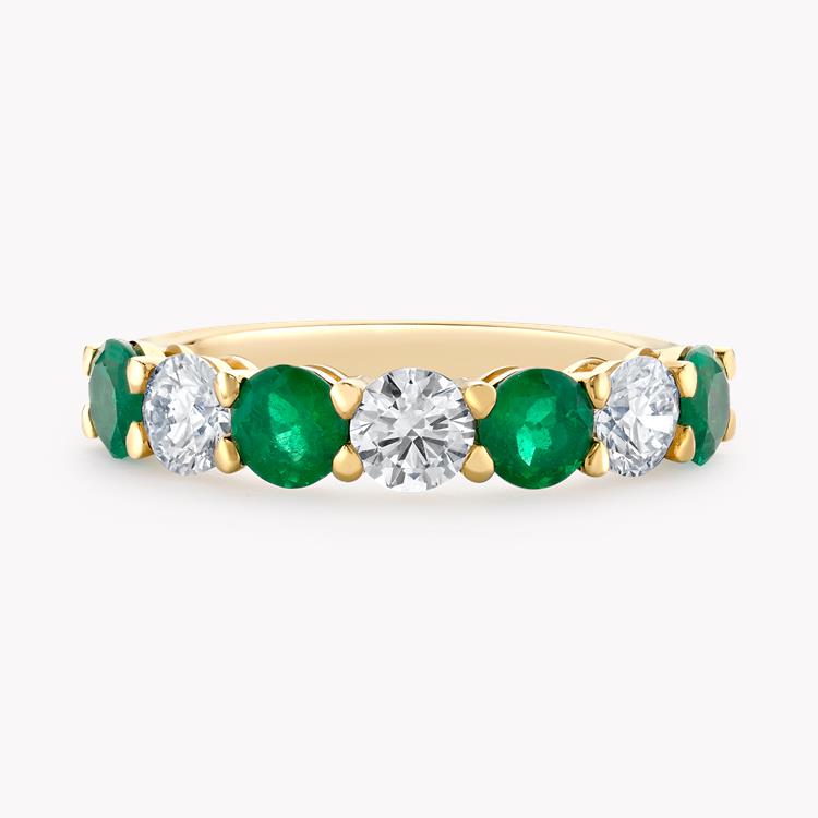 Seven Stone Emerald and Diamond  Ring  2.10CT in Yellow Gold Round Brilliant, Claw Set_2