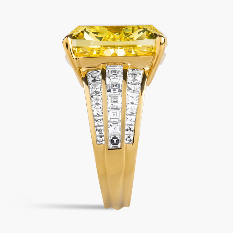 Masterpiece Manhattan 14.15ct South African Fancy Vivid Yellow Diamond Ring Modern Cushion Cut, Claw Set_4
