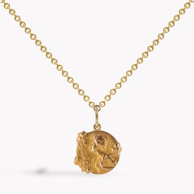 Art Nouveau French Gold Medallion Pendant   in 18ct Yellow Gold 