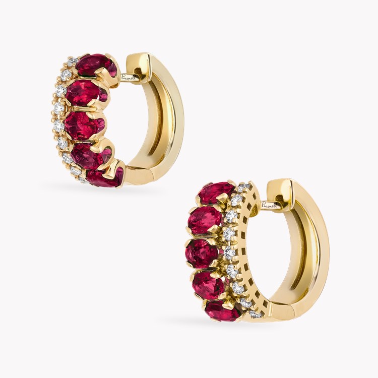 Oval Cut 1.84ct Ruby and Diamond Hoop Earrings Oval Cut, Claw Set_3