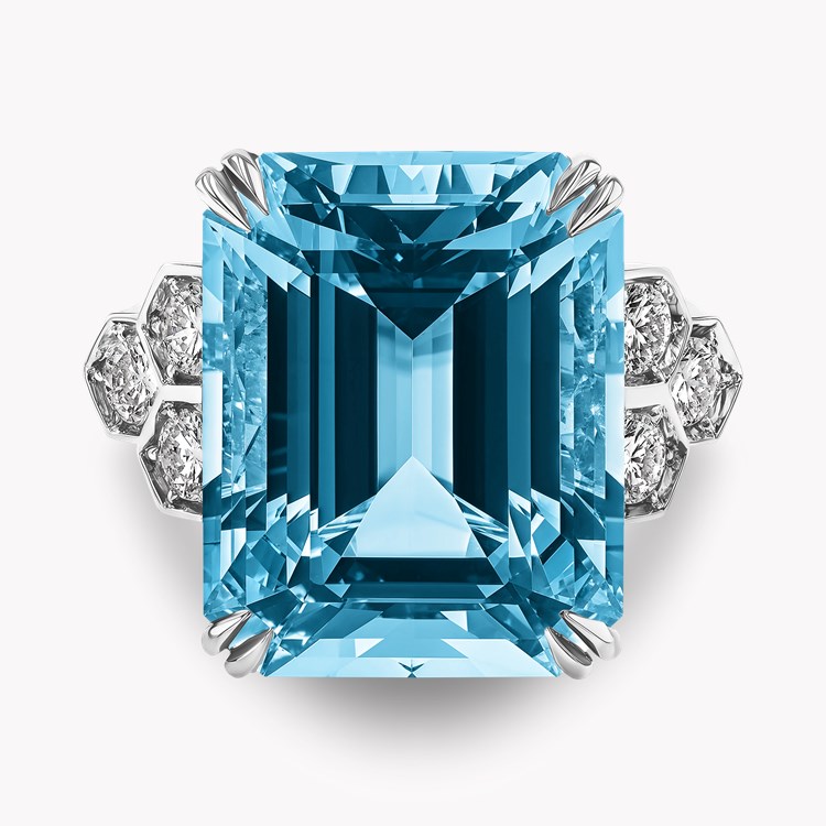 Lukusuzi Aquamarine and Diamond Ring Emerald Cut, Claw Set_2