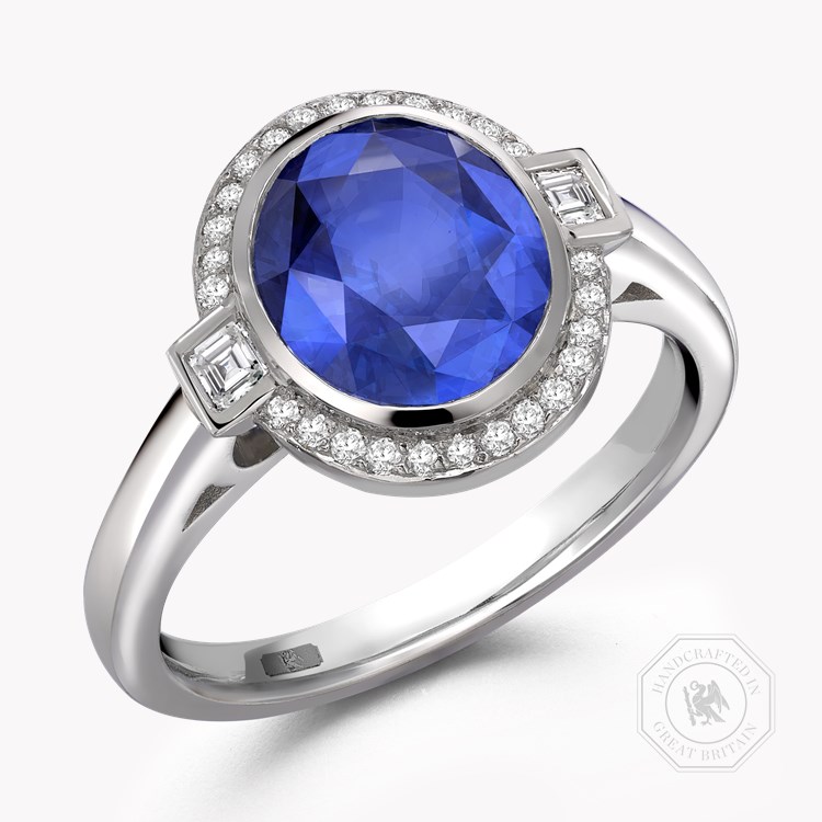 Oval Cut 4.09ct Sapphire and Diamond Cluster Ring Oval Cut, Rubover Set_1