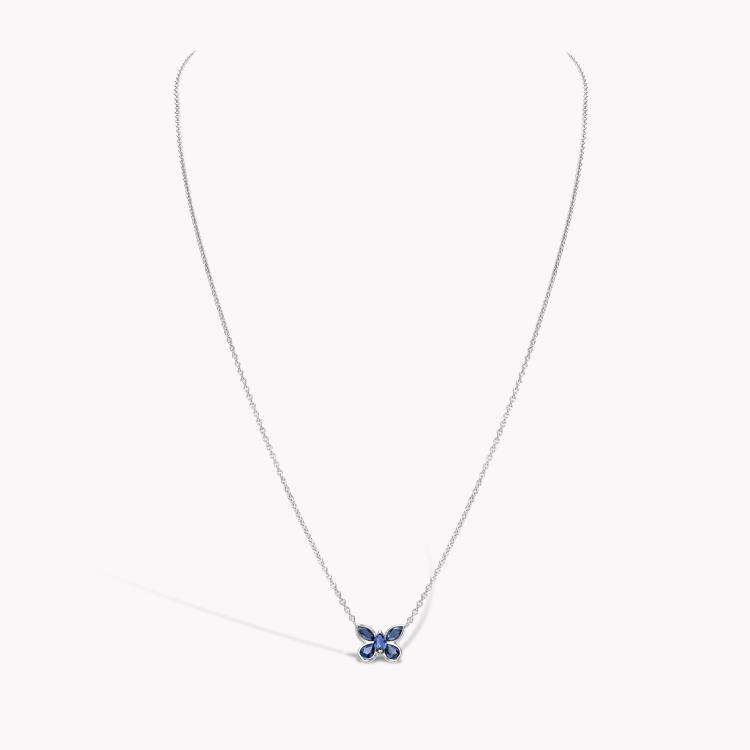 Butterfly Blue Sapphire Pendant  0.66CT in White Gold Pear and Marquise Cut, Rubover Set_2