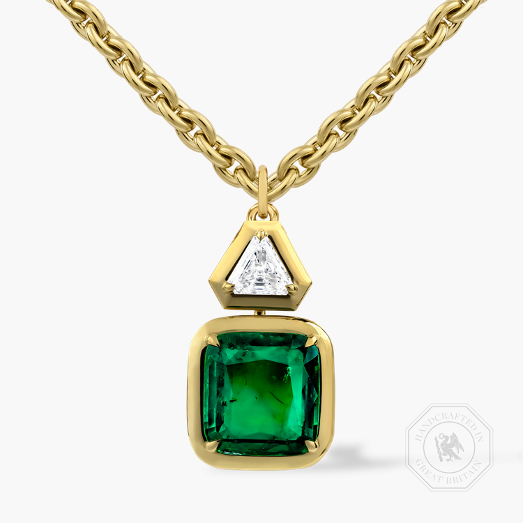 Masterpiece Skimming Stone 5.58ct Muzo Emerald and Diamond Pendant Antique Cushion & Triangle Cut, Claw Set_1