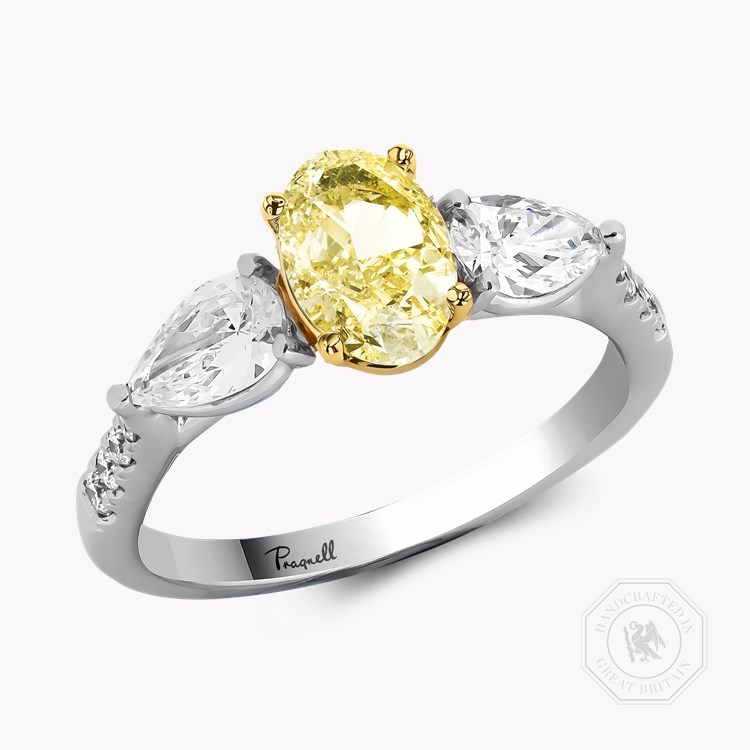 Oval Cut 1.03ct Fancy Light Yellow Diamond Three Stone Ring Oval Cut, Claw Set_1