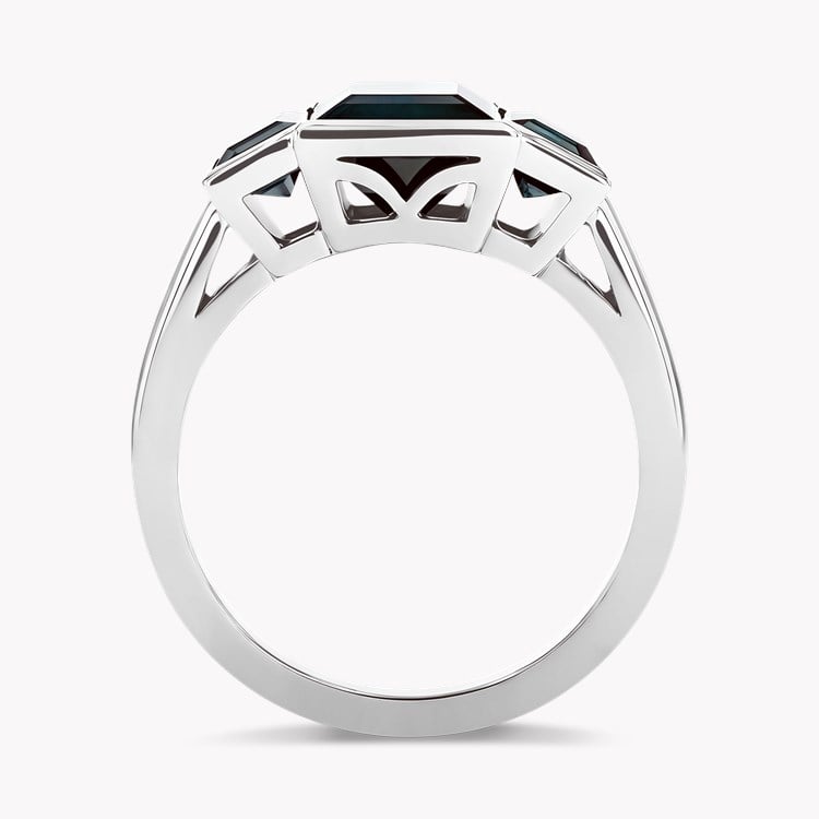 Kingdom Three Stone Indicolite Tourmaline Ring Baguette Cut, Rubover Set_3