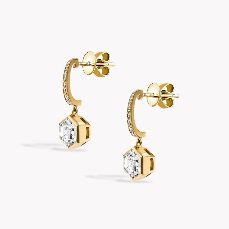 Honeycomb Diamond Drop Earrings Hexagonal Cut, Rubover Set_2