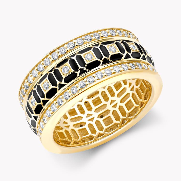 Revival Black Enamel and Diamond Ring  0.94ct in Yellow Gold Brilliant cut, Claw set_1