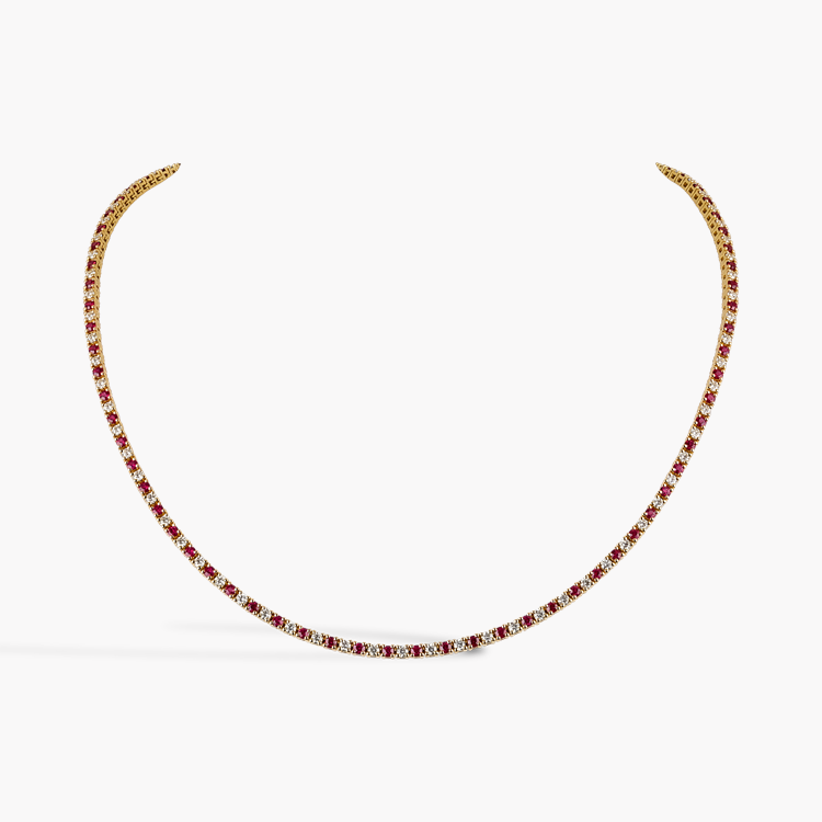 Brilliant Cut 3.59ct Ruby and Diamond Line Necklace Brilliant cut, Claw set_1
