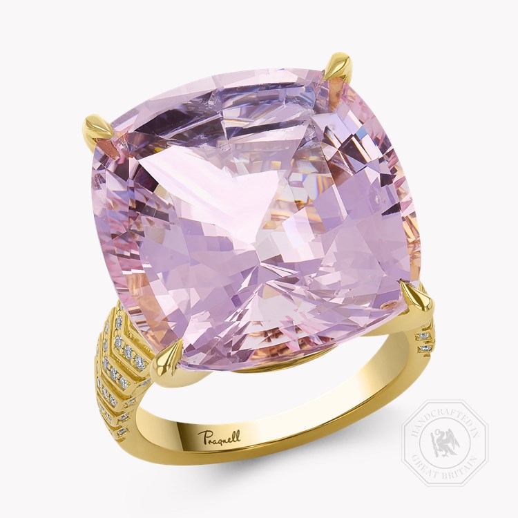 Cushion Cut 21.75ct Pink Morganite and Diamond Ring Modern Cushion Cut, Claw Set_1