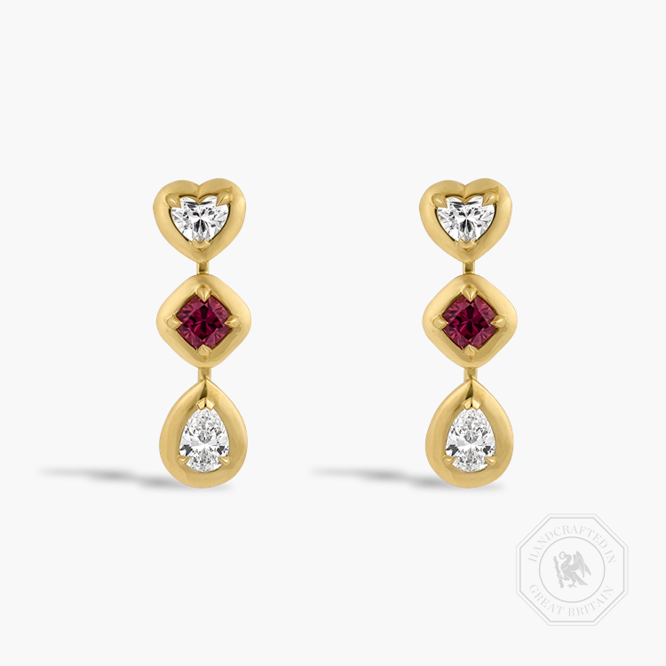 Skimming Stone 1.10ct Ruby and Diamond Drop Earrings    in 18ct Yellow Gold