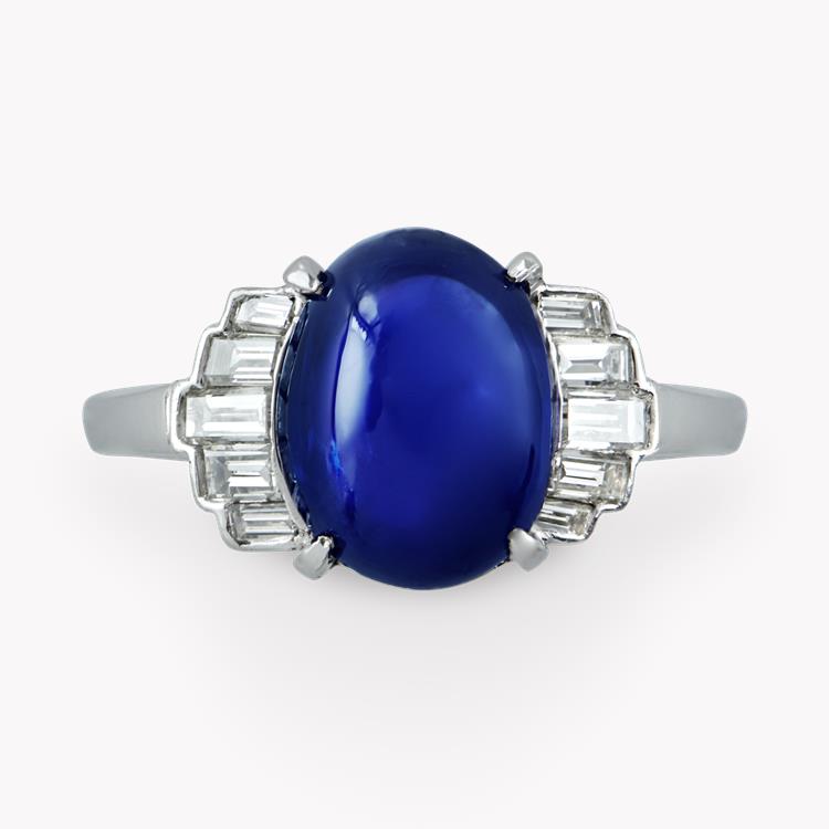Art Deco Sapphire Ring 5.03CT in Platinum Cabochon Cocktail Ring, with Diamond Shoulders_2