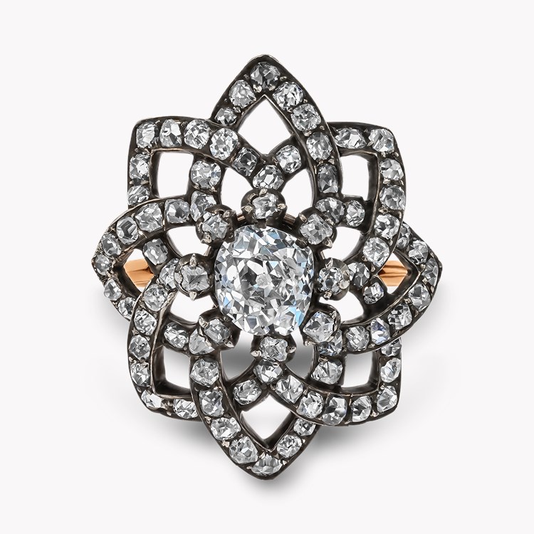 Victorian Old Cut 1.65ct Diamond Rosette Cluster Ring Old Mine Cut, Claw Set_2