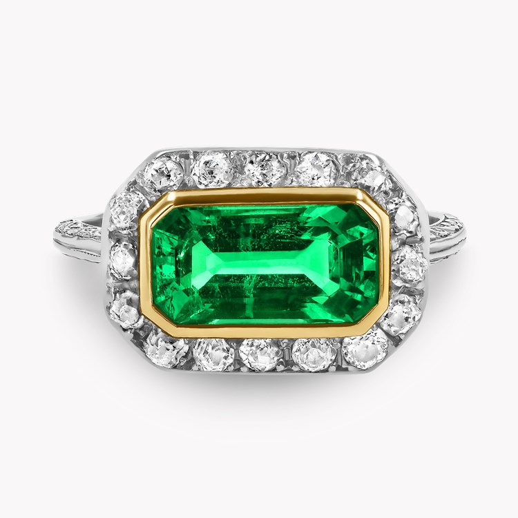 Edwardian 1.90ct Muzo Emerald and Diamond Cluster Ring Octagon Cut, Rubover Set_2