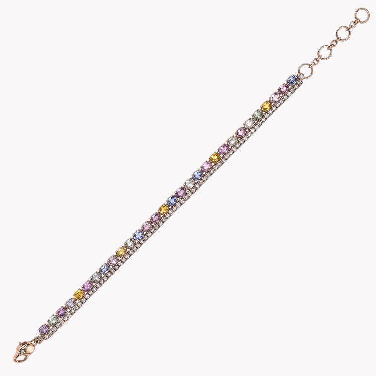 Rainbow Fancy Sapphire and Diamond Two Row Bracelet  16.37CT in Rose Gold Oval Cut, Claw Set_2