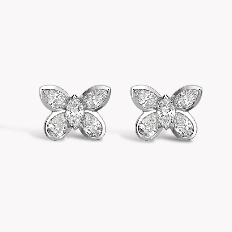 Butterfly Diamond Stud Earrings 0.90CT in White Gold Pear and Marquise Cut, Rubover Set_1
