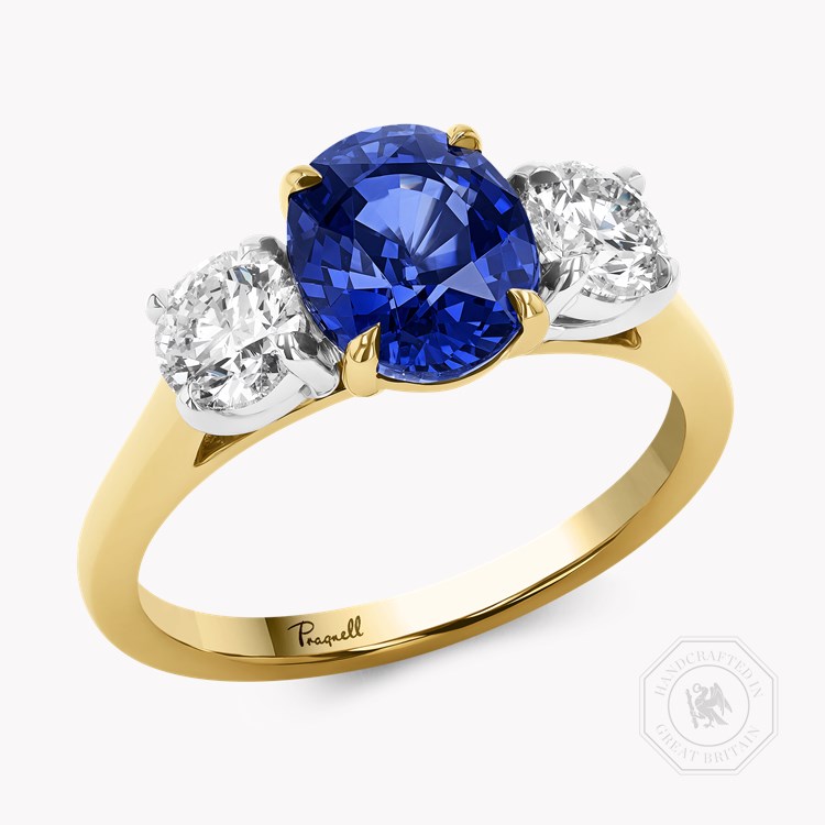 Oval Cut 2.35ct Sapphire and Diamond Three Stone Ring Oval Cut, Claw Set_1