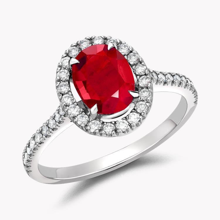 Oval Cut Ruby Ring 1.26CT in 18CT White Gold Cluster Ring with Diamond Shoulders_1