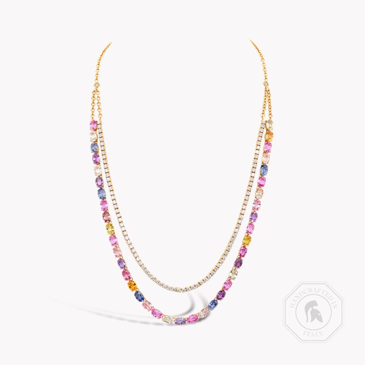 Rainbow Fancy Sapphire and Diamond Two-Row Necklace Oval Cut, Claw Set_1