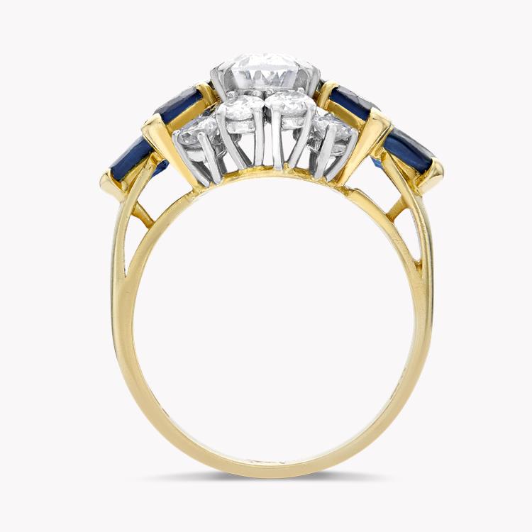 1980s Diamond and Sapphire Cluster Ring  2.00ct in Platinum and Yellow Gold Oval, Brilliant, Pear & Marquise Cut, Claw Set_3
