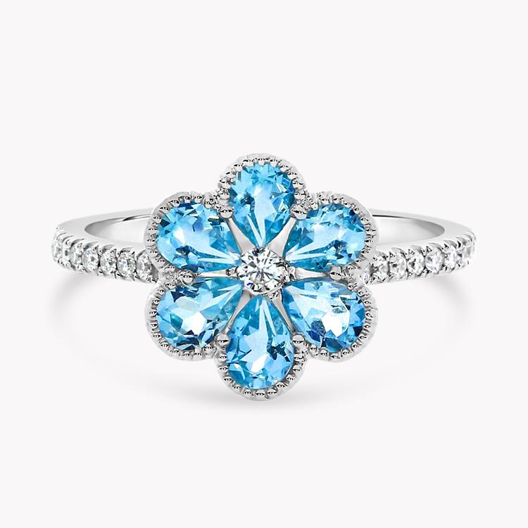 Flourish Aquamarine Ring 0.89CT in 18CT White Gold Pear Shape with Diamond Shoulders_1