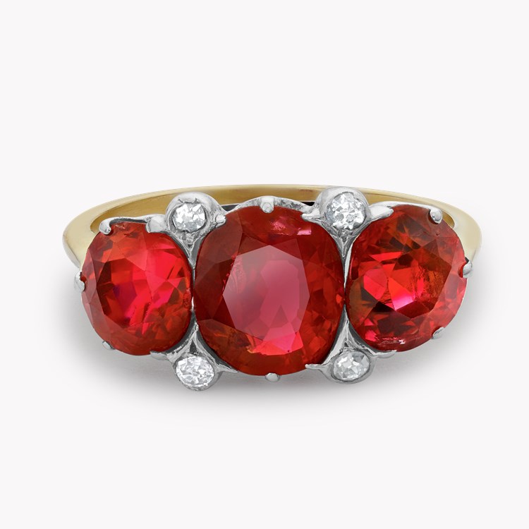 Victorian 5.22ct Burmese Ruby and Diamond Seven Stone Ring Cushion Antique Cut, Claw Set_2