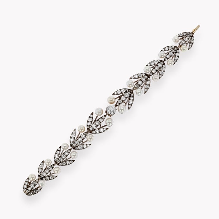 Victorian Old Cut 12.50ct Diamond and Pearl Bracelet Old Cut, Claw Set_2