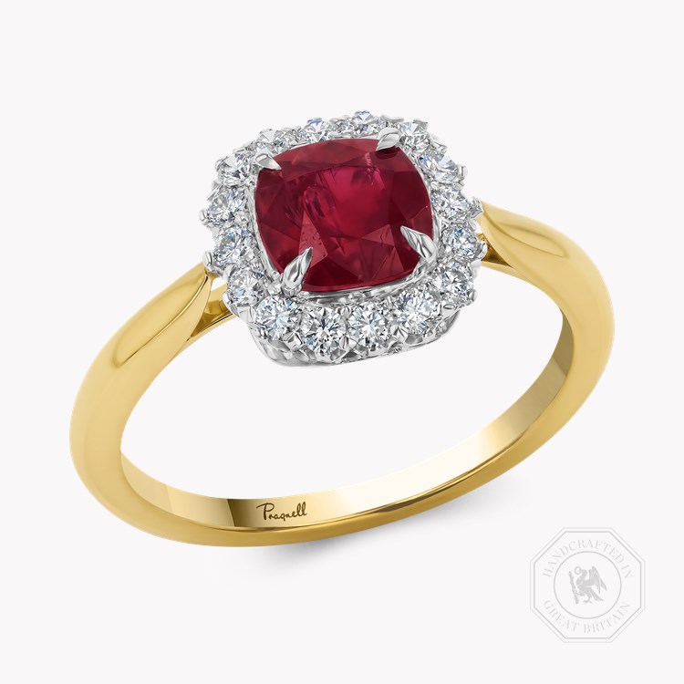 Cushion Cut 1.16ct Ruby and Diamond Cluster Ring Cushion modern cut, Claw set_1