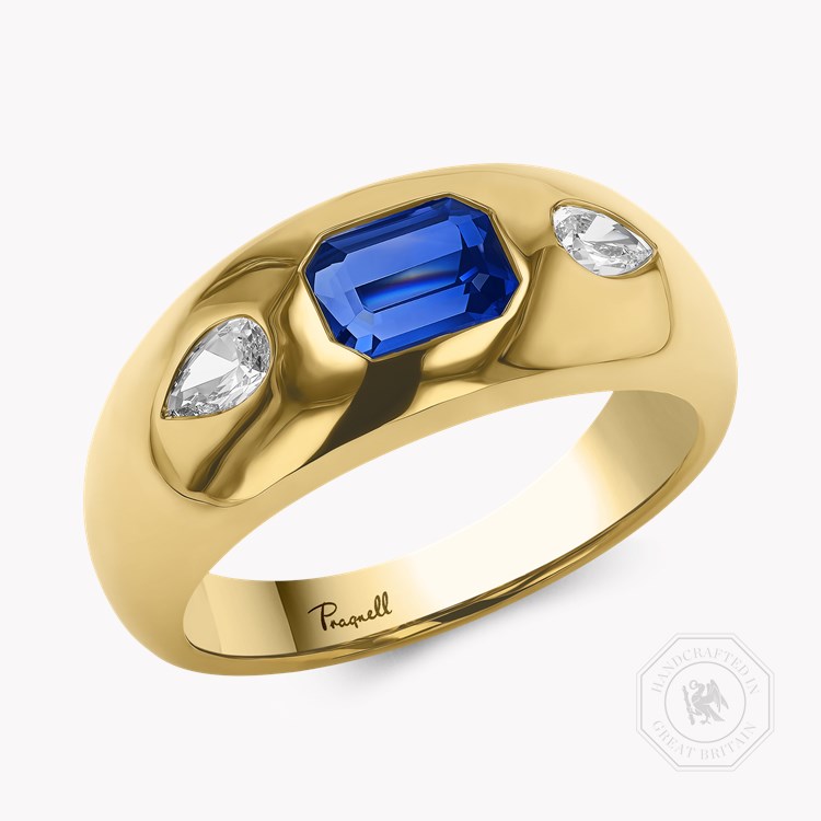 Stellar 1.29ct Sapphire and Diamond Bombé Ring Emerald Cut, Rubover Set_1
