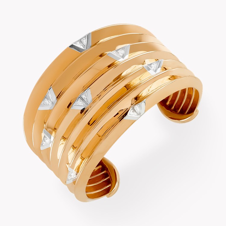 Masterpiece 1.79ct Interspersed Diamond Wide Bangle Trillion Cut, Rubover Set_2