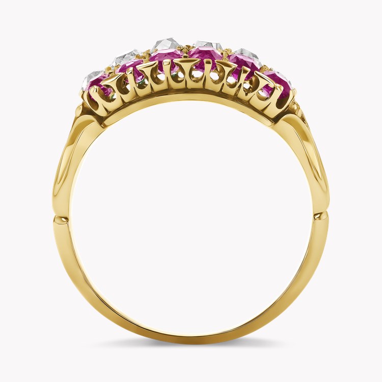Three Row Ruby, Diamond and Emerald Ring Old Cut, Claw Set_3